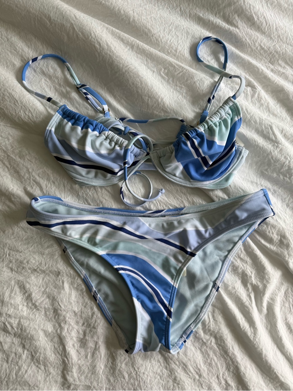 Hollister Blue and Light Blue Striped Bikini Set | XS Top S Bottom